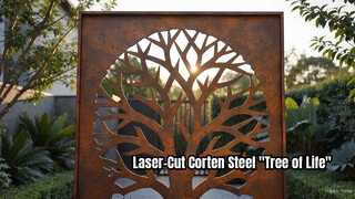 Γλυπτό οθόνης κήπου Corten Steel "Tree of Life" με κοπή με λέιζερ