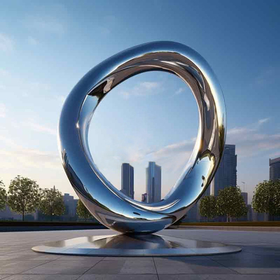Καλή τιμή. Σύγχρονη αισθητική Μεταλλική τέχνη Μεγάλο εξωτερικό καθρέφτη από ανοξείδωτο χάλυβα Κύκλος γλυπτό σε απευθείας σύνδεση