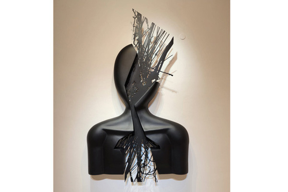 Καλή τιμή. 145cm H Αφηρημένη Φιγούρα από Fiberglass Γλυπτό τοίχου, μαύρο ματ φινίρισμα σε απευθείας σύνδεση