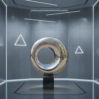 Έργο Τέχνης Εσωτερικού Χώρου Σύγχρονο από Ανοξείδωτο Ατσάλι με Καθρέφτη, Γυαλισμένο, Κυκλικό, Αφηρημένο, Διακοσμητικό Άγαλμα