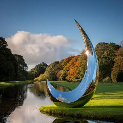 Προσαρμοσμένο σύγχρονο κήπο Ατσάλι καθρέφτης Σεληνιακό γλυπτό