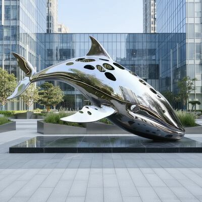 Modern Marine Sculpture Stainless Steel Whale Art for Garden Water Feature Outdoor Decor