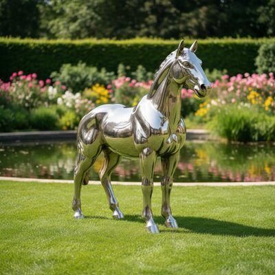 Καλή τιμή. Sculpture de cheval d'extérieur en acier inoxydable grandeur nature, finition miroir, art animalier en métal poli pour la décoration de jardin et de parc σε απευθείας σύνδεση